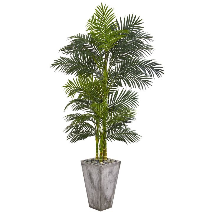 HomPlanti 7 Feet Golden Cane Artificial Palm Tree in Cement Planter