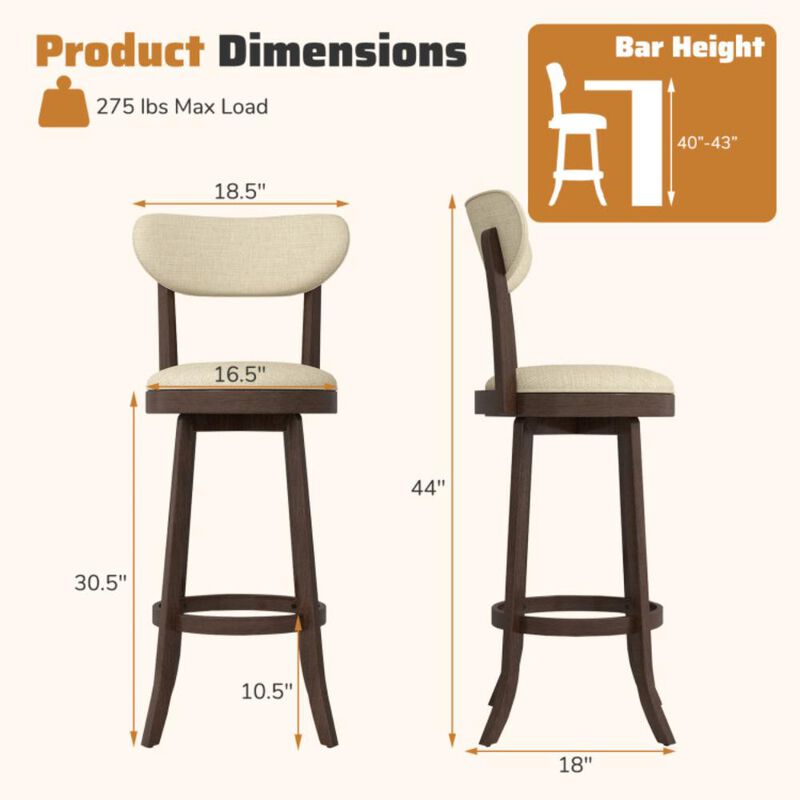 Hivvago Bar Height Chairs Set of 2 Swivel High Barstool with Padded Seat and Backrest