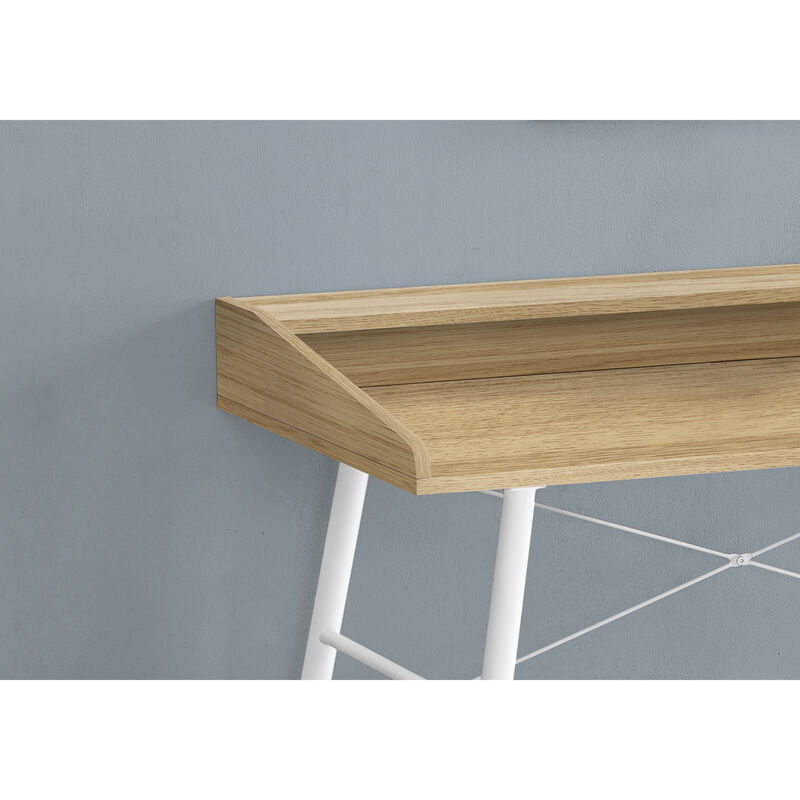 Monarch Specialties I 7534 Computer Desk, Home Office, Laptop, Storage Shelves, 48"L, Work, Metal, Laminate, Natural, White, Contemporary, Modern