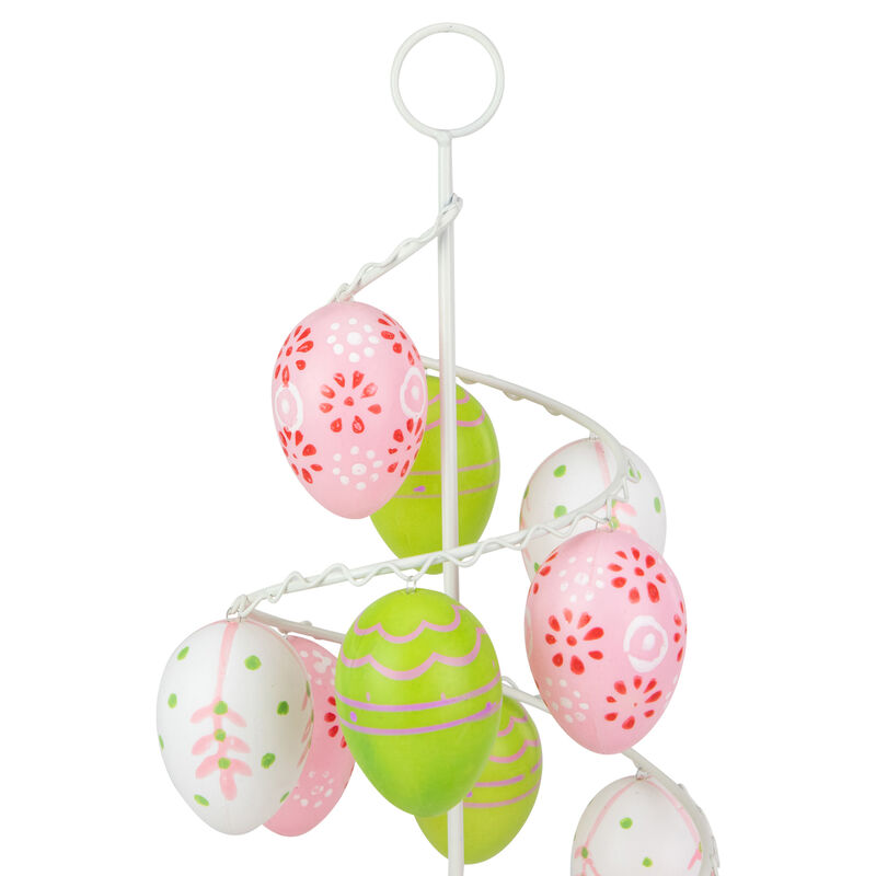 14.25" Pink  White and Green Cut-Out Easter Egg Tree Tabletop Decor