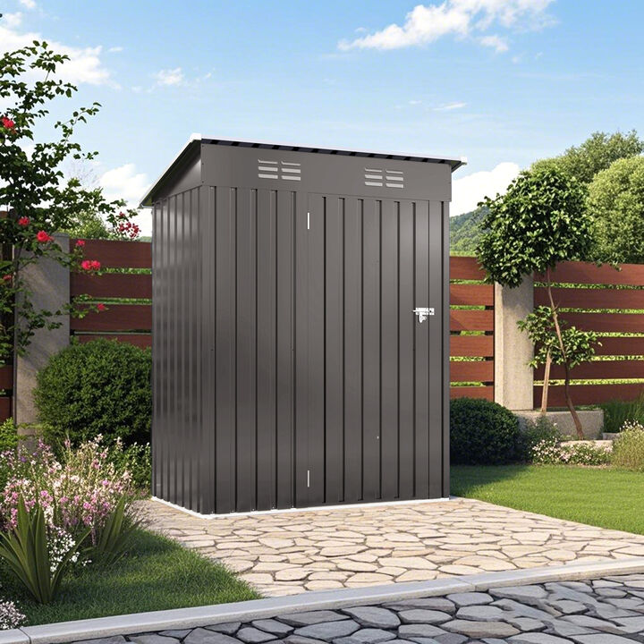 5X3 FT Metal Outdoor Storage Shed with Pitched Roof and Lockable Door