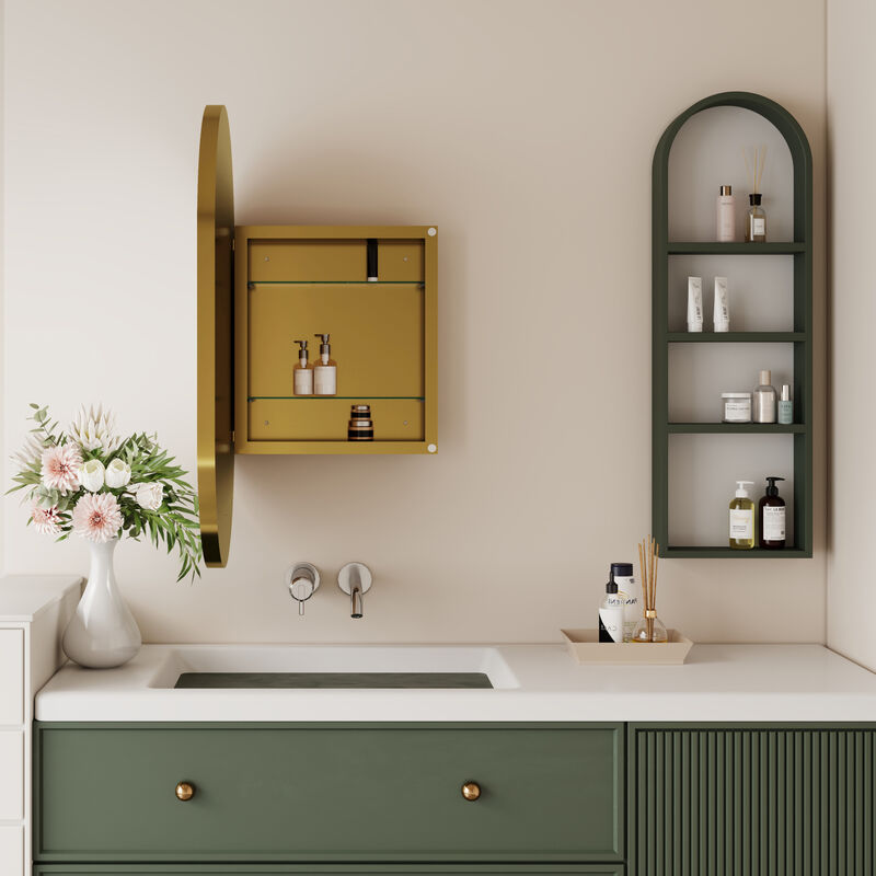ELEMENT ACE 20x34 Inch Oval Recessed Medicine Cabinet with Mirror and Adjustable Shelves image number 7
