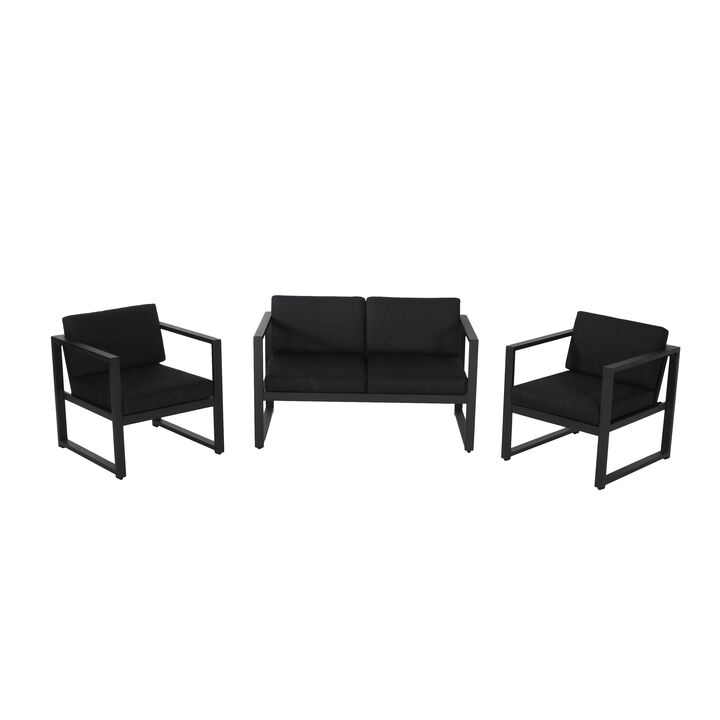 Novi 3pc Outdoor Set, 1 Loveseat, 2 Accent Chairs, Dark Gray Fabric, Metal