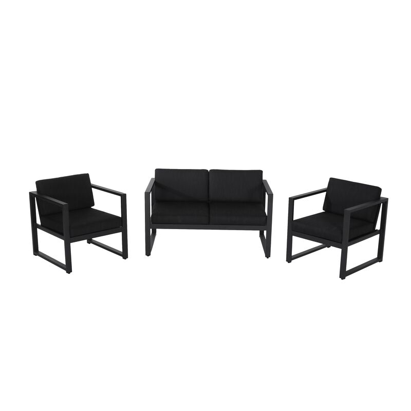Novi 3pc Outdoor Set, 1 Loveseat, 2 Accent Chairs, Dark Gray Fabric, Metal