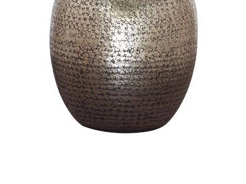 Bellied metal Body Table Lamp with Splotched Details, Brass and Cream - Benzara