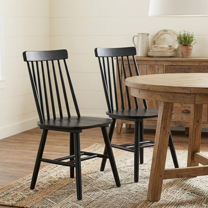 HomeRoots Set of Two Black Solid Wood Windsor Back Dining Side Chairs