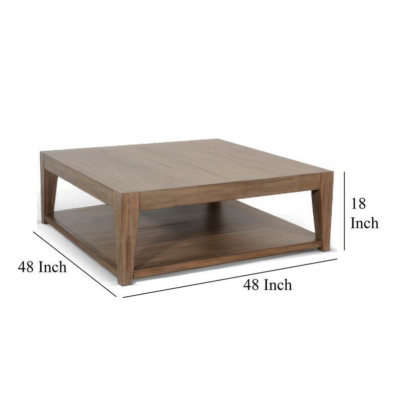 Yael Coffee Table with Caster Wheels, 48 Inch Light Brown Mahogany - Benzara
