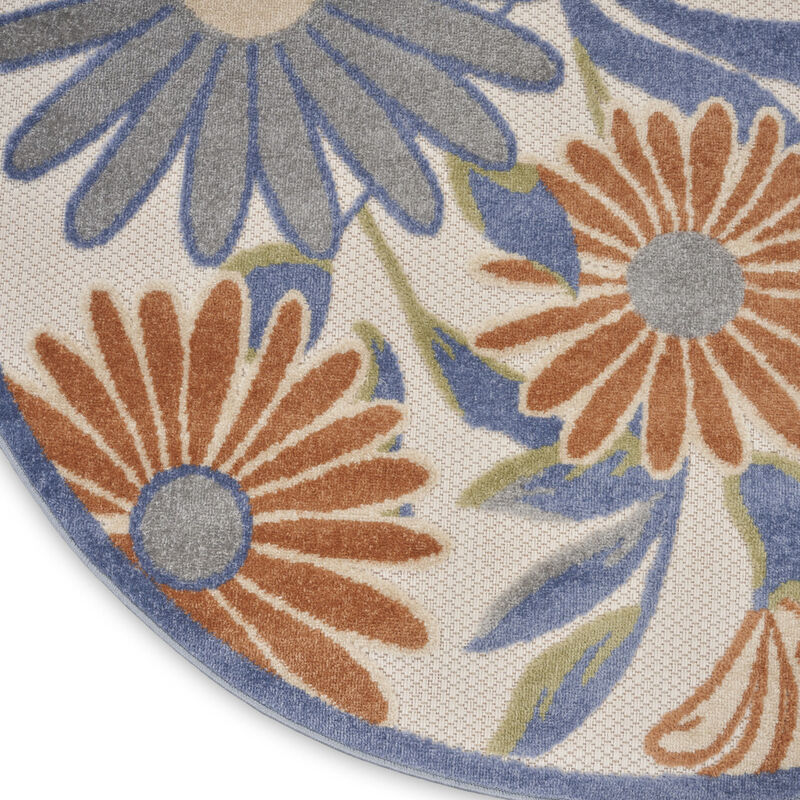 HomeRoots 5' Beige Round Floral Indoor Outdoor Area Rug image number 2