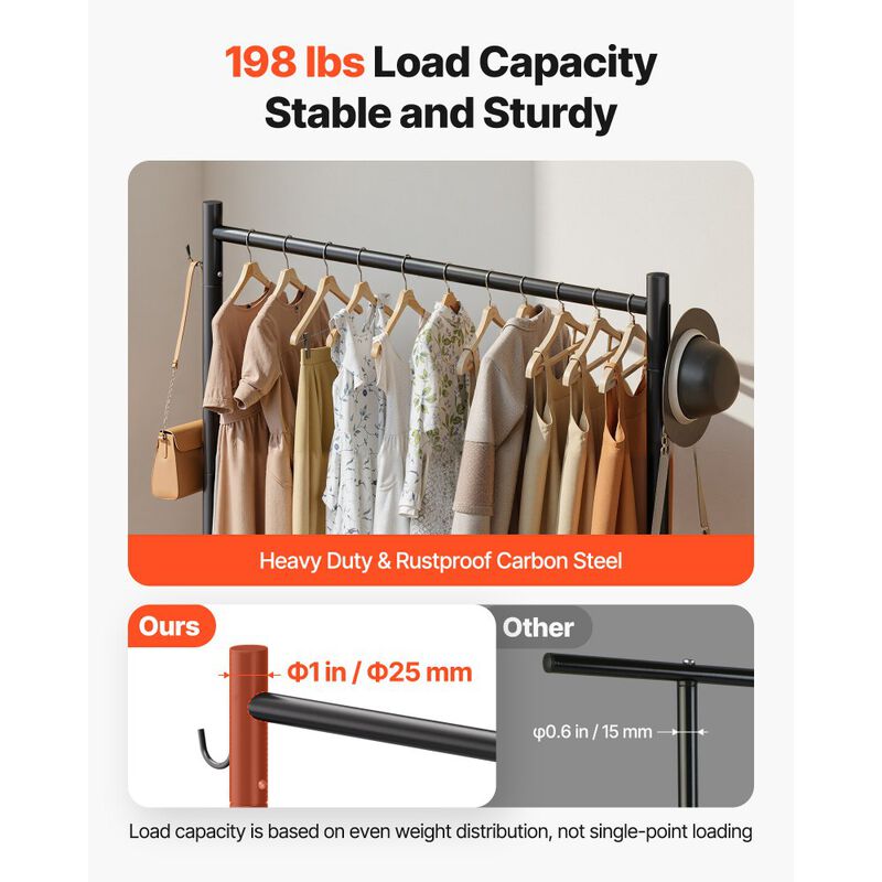 Adjustable Garment Rack with Wheels Heavy Duty Steel Frame for Bedroom image number 6
