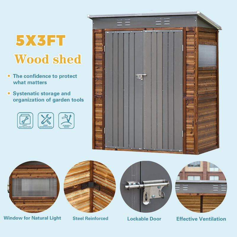 Mondawe 3x5FT Outdoor Cedarwood Storage Shed,Ventilation & Drainage Multifunctional Tool Shed image number 2