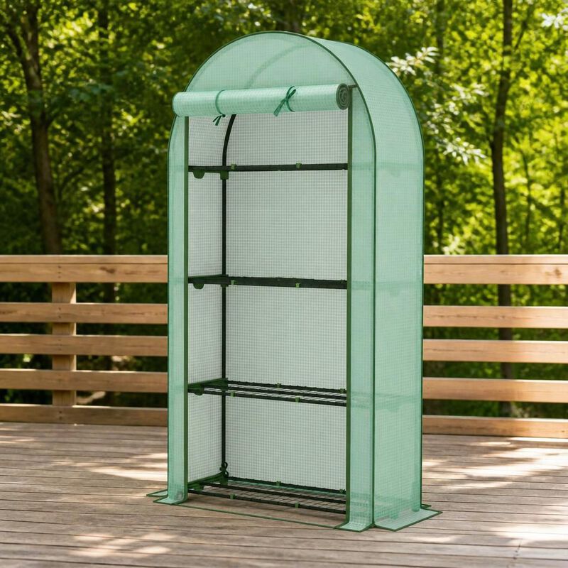 WOW PIONEER Portable Four-Shelf Lean-To Greenhouse With Sturdy Powder-Coated Steel Frame For Growing Plants Flowers And Seedlings image number 2
