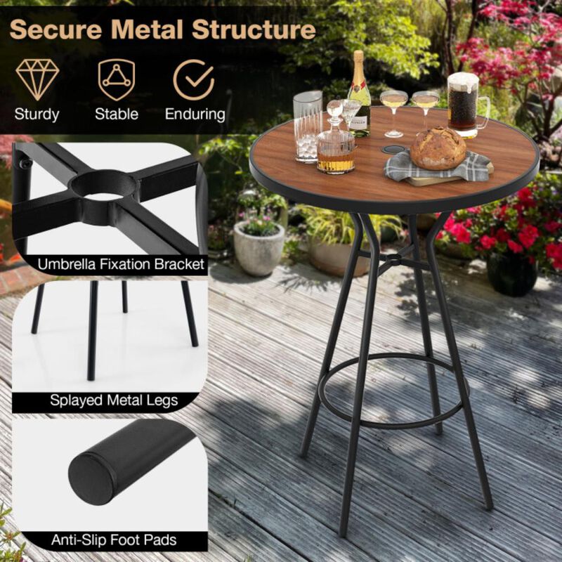 Hivvago 3 Pieces Outdoor Round Bar Table Set with 1.6 Inches Umbrella Hole