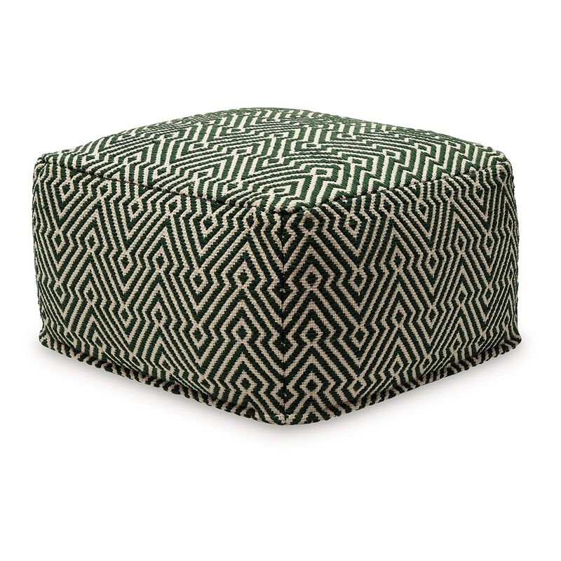Fena 23 Inch Ottoman Pouf, Woven Pattern, Zipper Cotton Cover Black White - Benzara