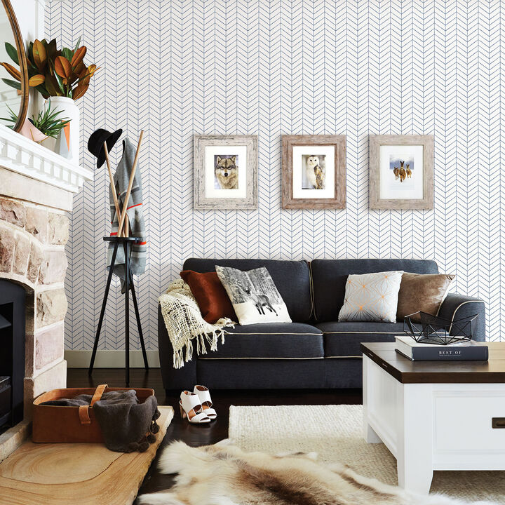 Bison Blue Herringbone Wallpaper (Set of 2)