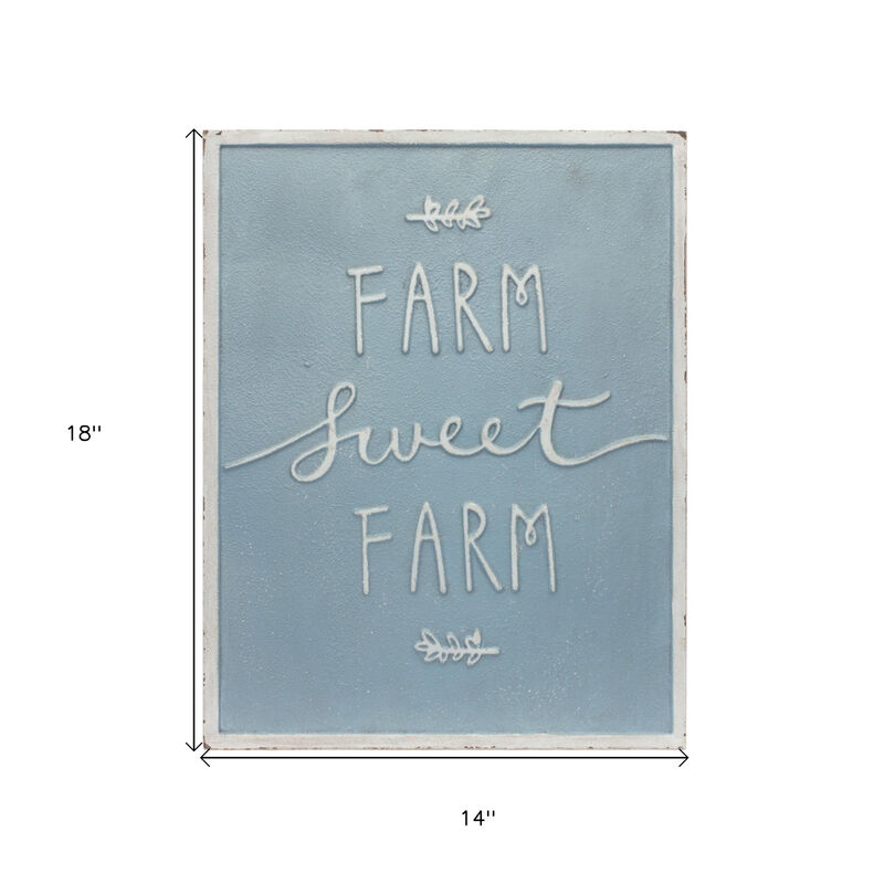 HomeRoots Set of Two Blue And White Farm Sweet Farm Metal Wall Decor image number 3