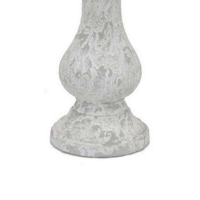 Kris Candle Holder with Hurricane Glass Top, White Gray Ceramic 7 Inch - Benzara