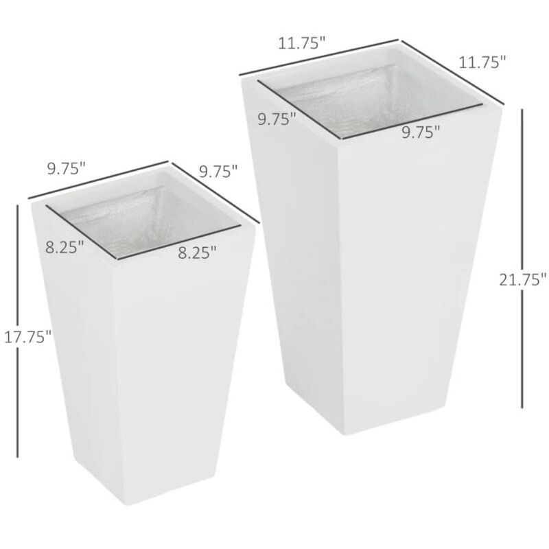 Hivvago Set of 2 Modern Lightweight Outdoor Patio Flower Pot Planter Box in White