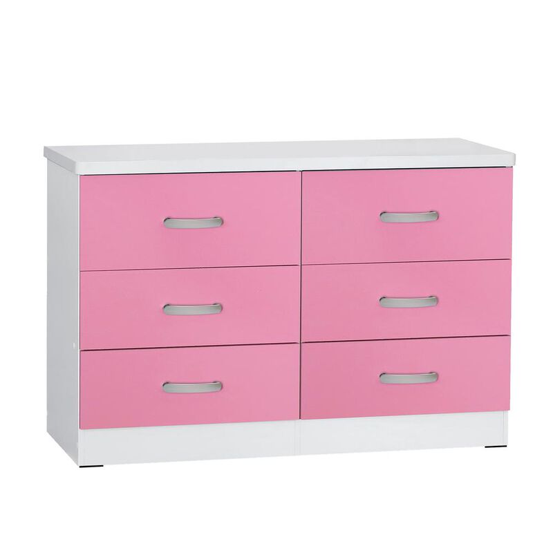 Better Home Products DD & PAM 6 Drawer Engineered Wood Dresser in White and Pink