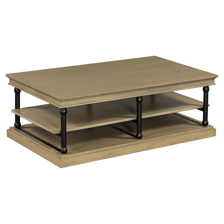 Bard Coffee Table, Veneer, 2 Tier Shelves, Metal Legs
