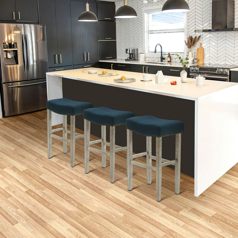 WestinTrends 29" Upholstered Saddle Seat Antique Gray Counter Stool (Set of 3)