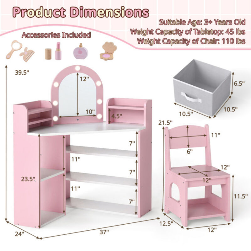 Kids 2 In 1 Vanity Table with Lights for Toddlers Age 3 and Up image number 2