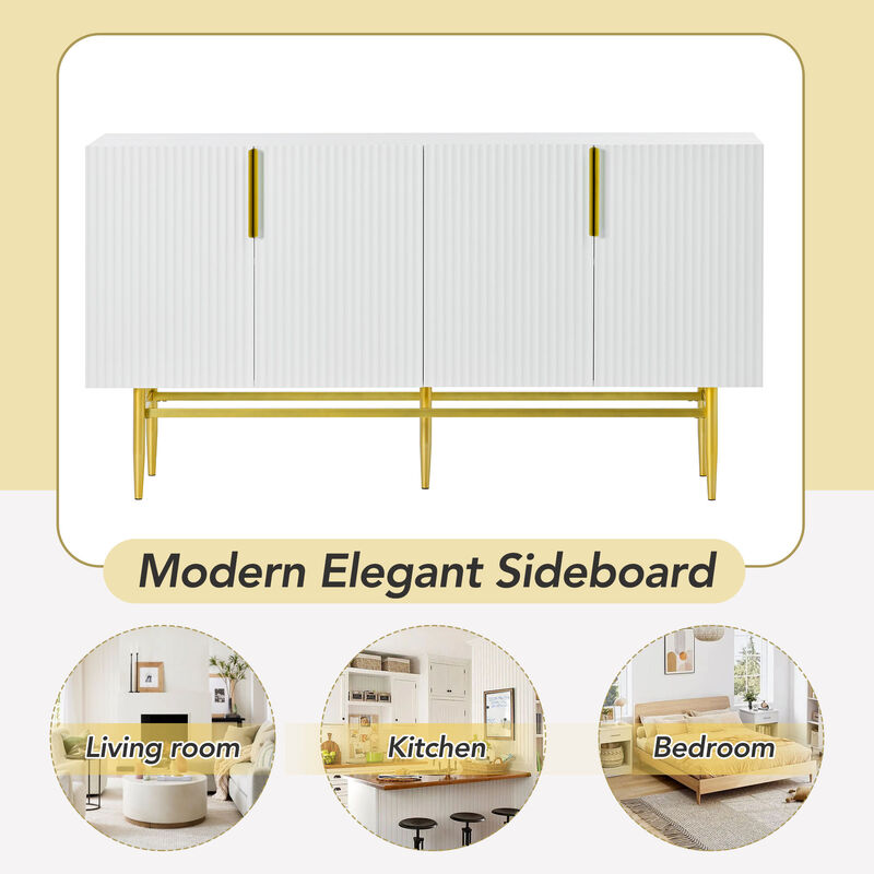 Modern Elegant 4-door Sideboard Gold Metal Handle Buffet Cabinet for Dining Room, Living Room, Bedroom, Hallway (White) image number 2