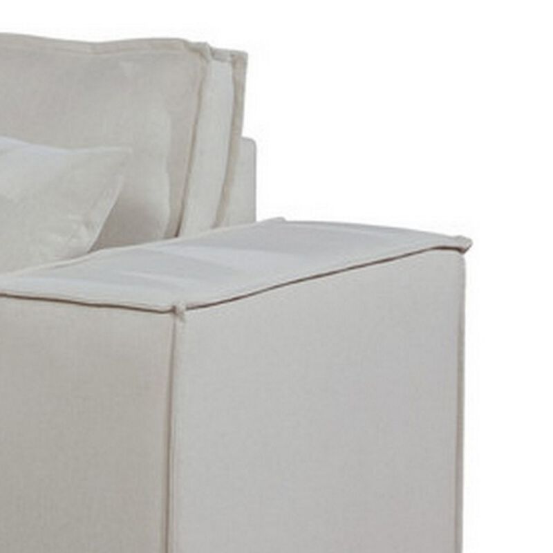 Makai 104 Inch Modular Sofa with Pillows, Square Arms and Welt Trim, Beige-Benzara