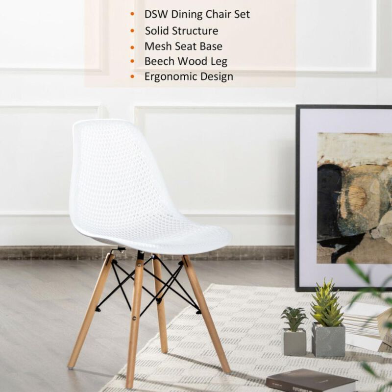 Hivvago 4 Pieces Modern Plastic Hollow Chair Set with Wood Leg