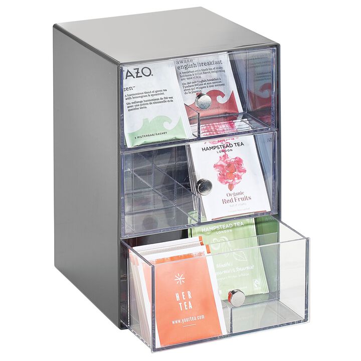mDesign Wide Plastic Tea Organizer Tower for Kitchen, 3 Drawers