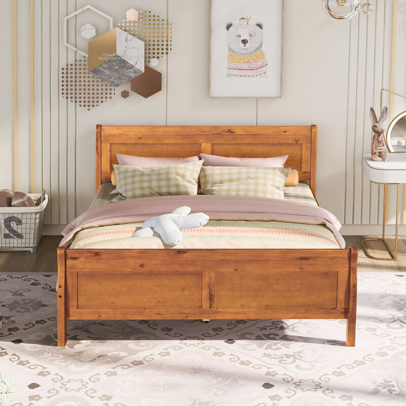 Whisen Wood Platform Bed Frame with Sleigh Design, Headboard, Footboard, and Sturdy Slat Support