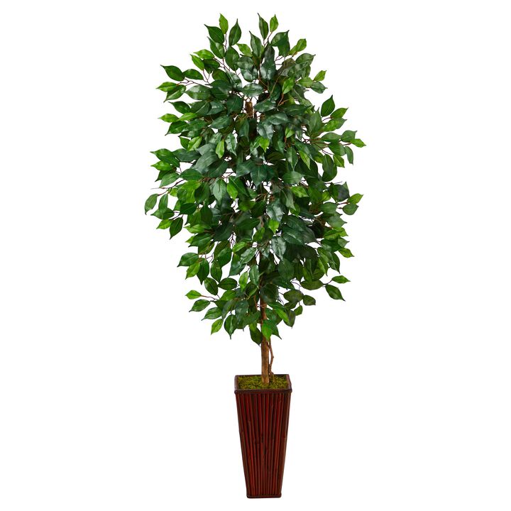 Hivvago 5 Feet Ficus Artificial Tree in Bamboo Planter