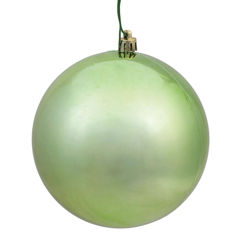 Vickerman N591554DSV Shiny Ball Ornaments with Shatterproof UV Resistant, Pre-drilled Cap Secured & Green Floral Wire in 4 per Bag, 6", Celadon image number 0