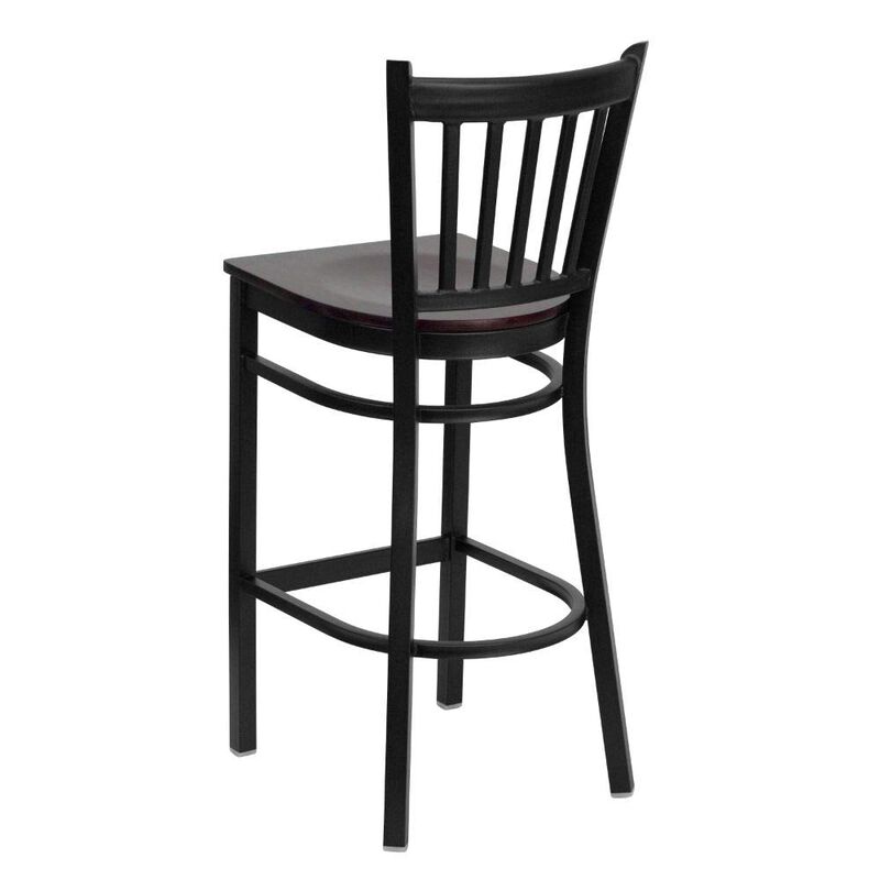 Flash Furniture HERCULES Series Black Vertical Back Metal Restaurant Barstool - Mahogany Wood Seat image number 3