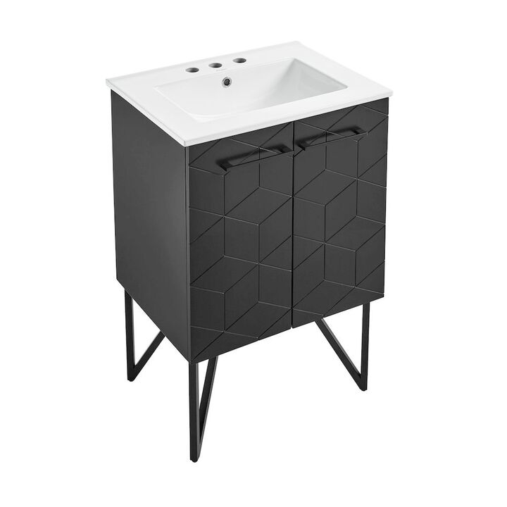 Annecy 24 in. Phantom Black Bathroom Vanity with 3-Hole Ceramic Sink Top
