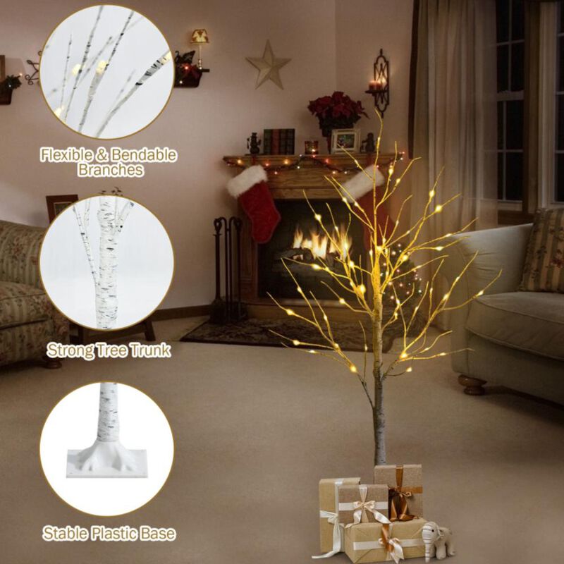 Hivvago Pre-lit White Twig Birch Tree for Christmas Holiday with LED Lights