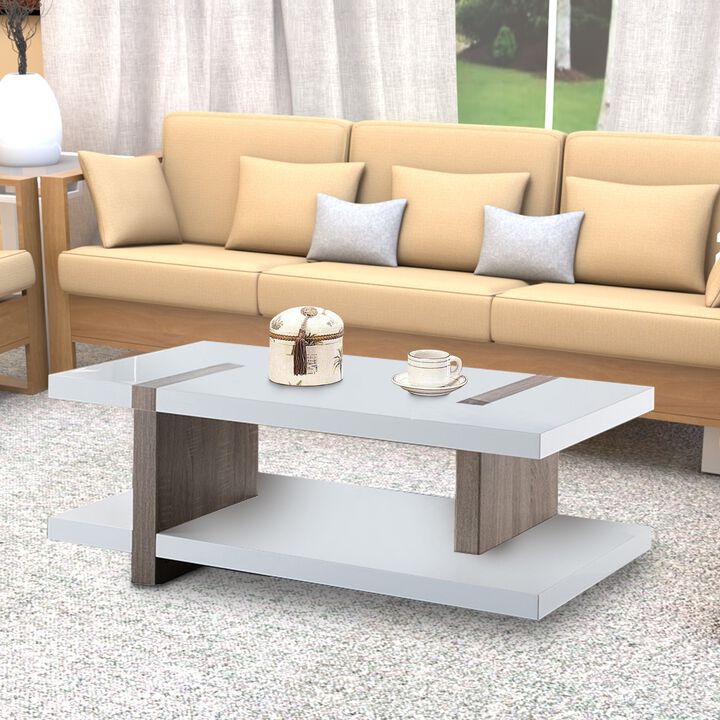 Rectangular Wooden Coffee Table with Sled Base, White and Brown-Benzara