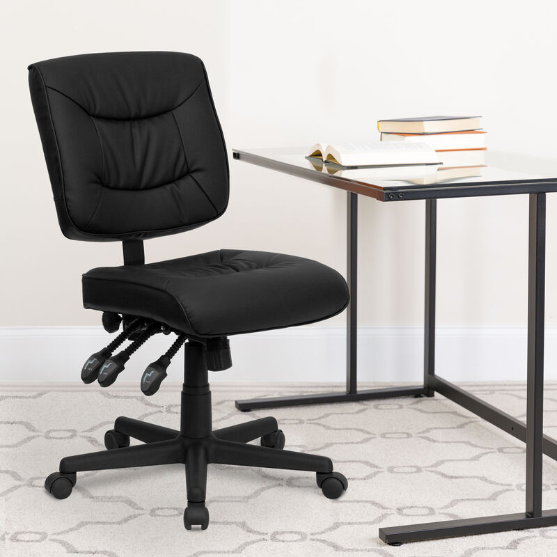 Cole Mid-Back Black LeatherSoft Multifunction Swivel Ergonomic Task Office Chair image number 1