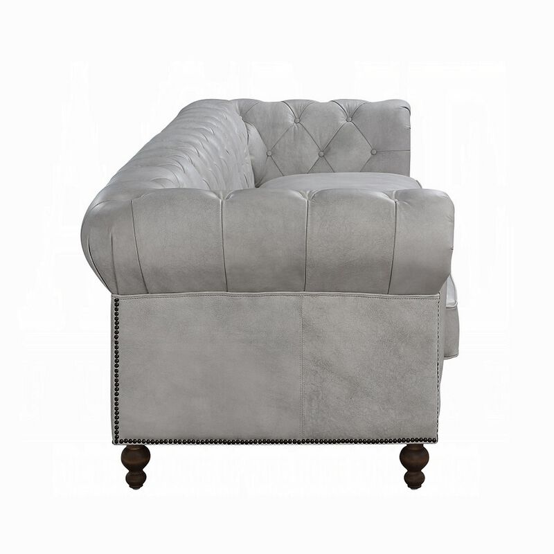 Ferry 122 Inch Chesterfield Sofa, Off White Tufted Top Grain Leather image number 4