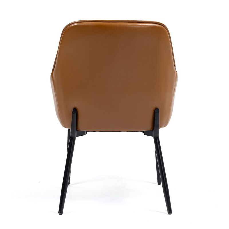 Glamour Home Set of 2 Light Brown Faux Leather Upholstered Dining Chair Black Iron Legs