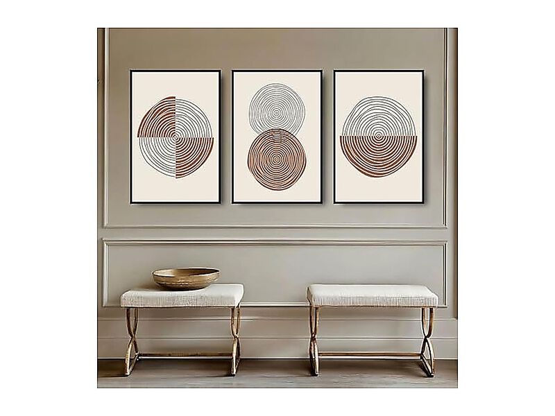 Abstract Wall Art Mid Century Modern 3 Pack Framed Crystal Porcelain Sun Moon image number 3
