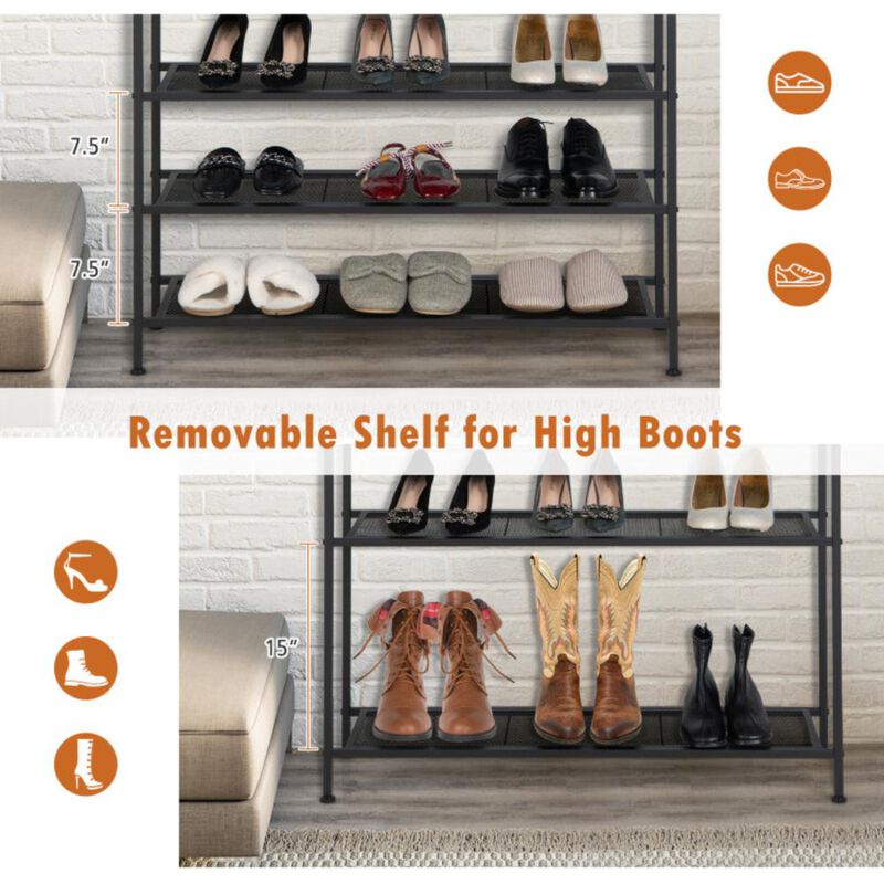 Hivvago Industrial Adjustable 5-Tier Metal Shoe Rack with 4 Shelves for 16-20 Pairs