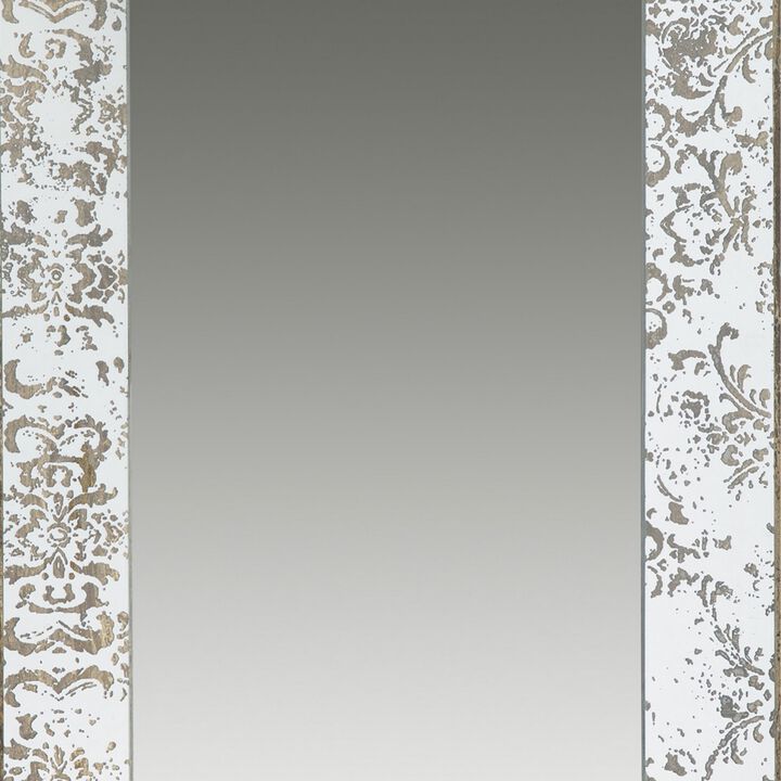 Rosa 16 x 24 Wall Mount Mirror, Brown Wood Frame with Abstract Gold Overlay - Benzara
