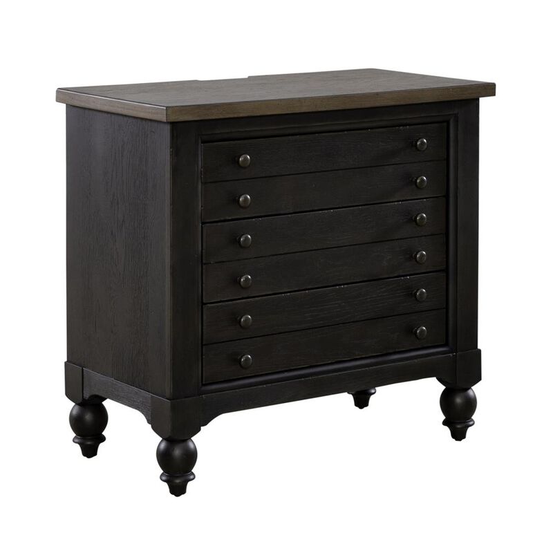 Liberty Furniture Bedside Chest w/ Charging Station - Black Traditional in Dusty Taupe 3 Drawers image number 2