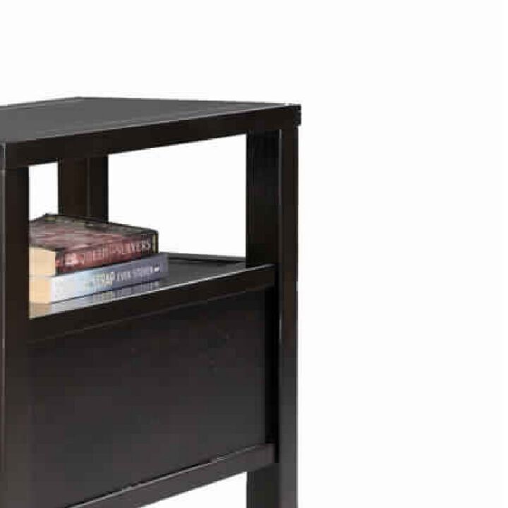 Wooden End Table with Upper Shelf and 2 Drawers, Dark Brown-Benzara