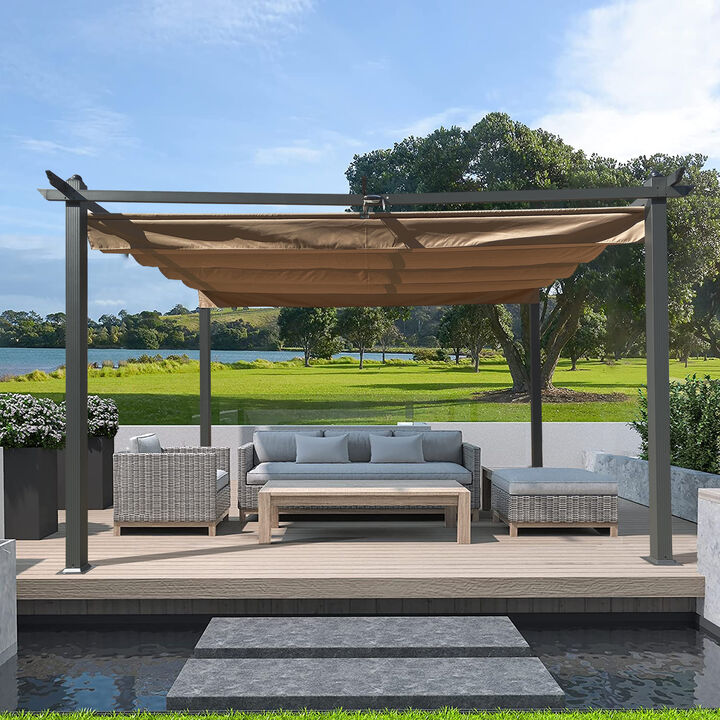 13x10 Ft Outdoor Patio Retractable Pergola with Canopy - Sunshelter for Gardens, Terraces, Backyard