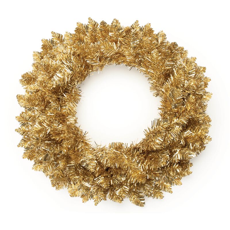 Metallic Pine Tinsel Wreath for Holiday Wall, Door, or Mantel Display