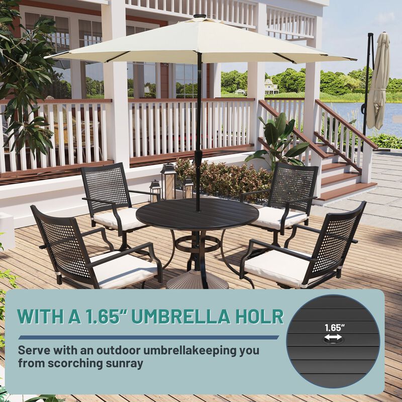 Mondawe Black Steel Outdoor Dining Table 39.76 in. Patio Round Dining Table with Umbrella Hole for Deck Lawn Garden image number 3