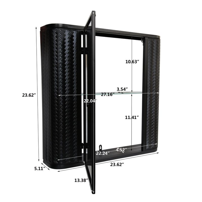 Clihome Wall-Mounted Bathroom Cabinet with Mirror, Metal Framed Mirrored Door Medicine Cabinet, 2 Inner Shelves for Storage, Modern Farmhouse Style, Over Toilet or Vanity Organizer