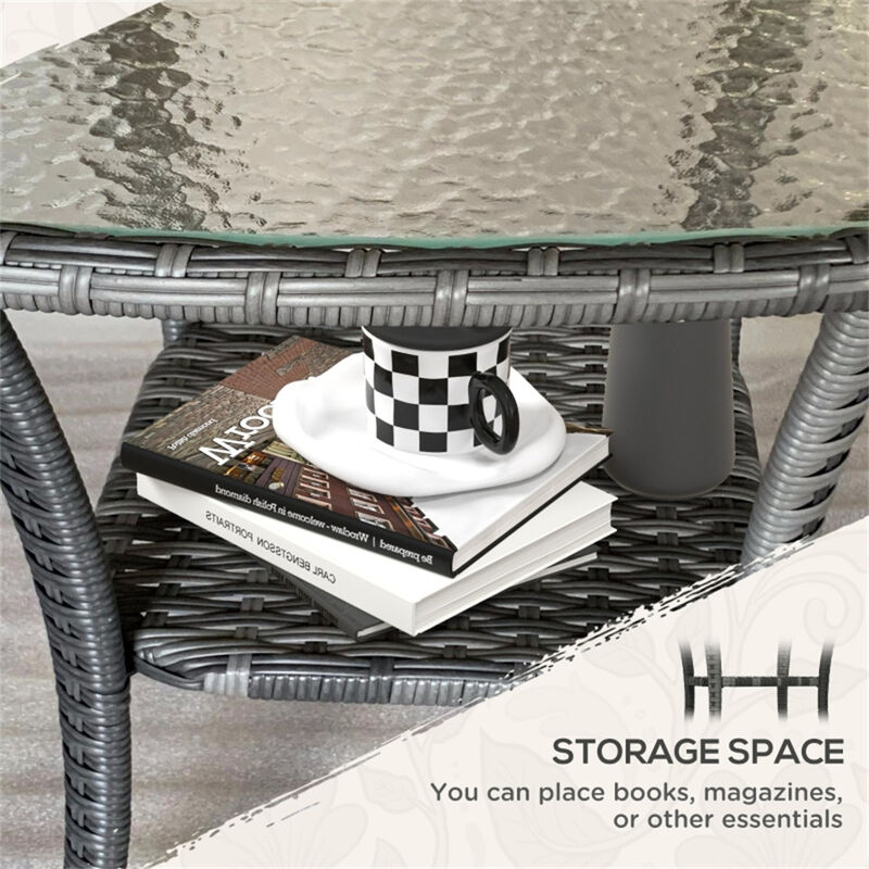Coffee Table with Glass Tabletop, Space-Saving For Outdoors image number 4
