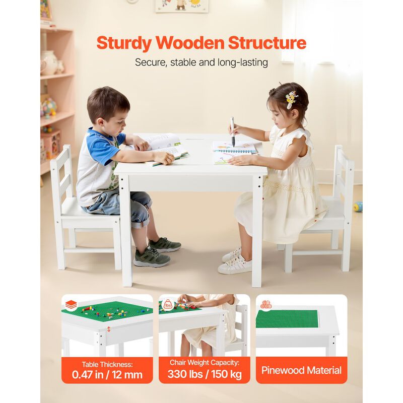 Kids Activity Table and 2 Chairs Set with Building Block Top and Storage image number 6